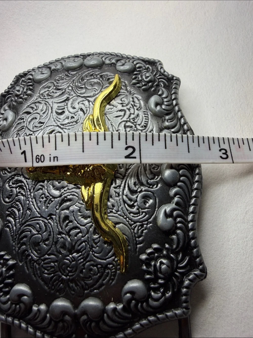 Western Men's Black Belt Buckle with Gold Longhorn Accent - Picture 6 of 7